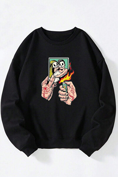 Anetos Not Love Unisex Sweatshirt din bumbac, negru, guler rotund