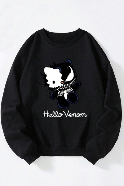 Anetos Hello Wenom unisex negru guler rotund bumbac Swea tricou