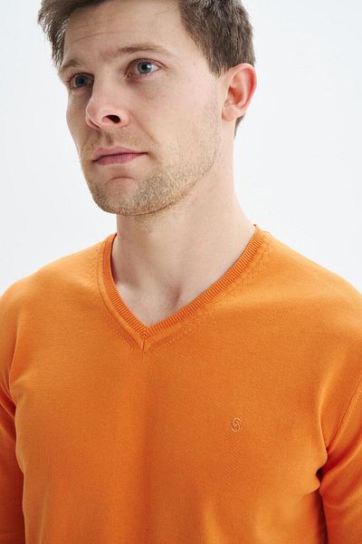 Arma Men's Orange Slim Fit Basic V-Neck Knitwear Sweater K9Kro0852