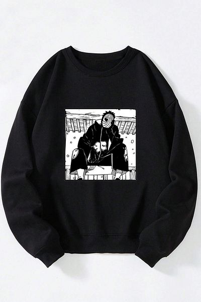 Anetos Naruto Obito Tatto Unisex Black Crew Neck Cotton Sweatshirt