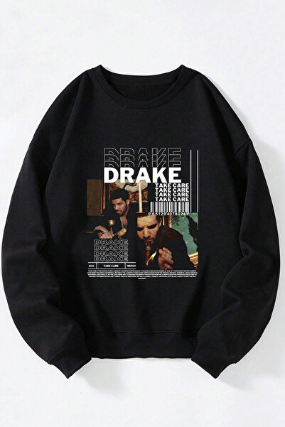 Anetos Φούτερ Drake Unisex Μαύρο Βαμβακερό Φούτερ με λαιμόκοψη