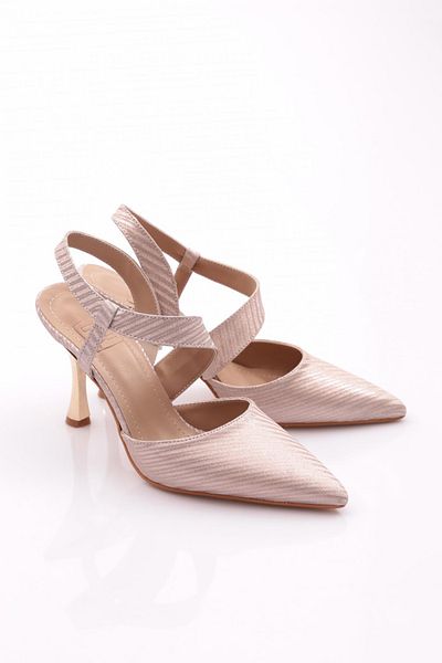 DGN 1002 Model Rose Glitter Pantofi cu toc subțire pentru femei cu spatele deschis