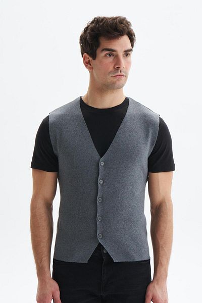 Arma Ανδρικό γκρι Slim Fit πλεκτό γιλέκο 100% βαμβάκι Pima βαμβάκι – κουμπιά, λαιμόκοψη V, βασικό στυλ K9kro0853