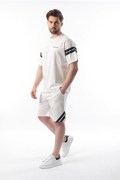 Madmext Set de tricou pentru bărbați cu dungi ecru E7301