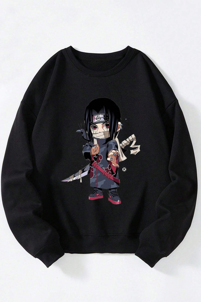 Anetos Hanorac Naruto Uchiha Itachi drăguț unisex negru B guler rotund din bumbac