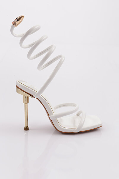 DGN 1274 Women's Ankle Wrap Heeled Shoes White Skin