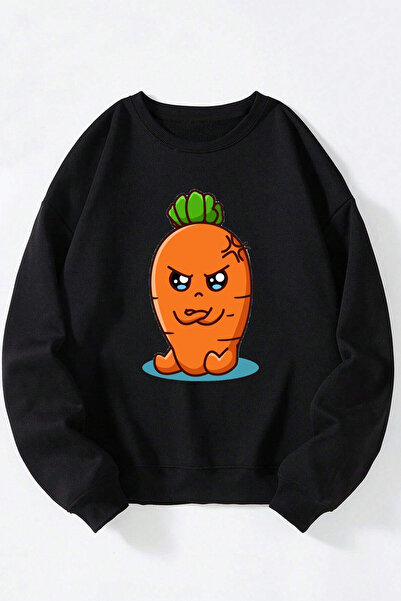 Anetos Χαριτωμένο μπλουζάκι από βαμβακερό μαύρο φούτερ με λαιμόκοψη με λαχανικά