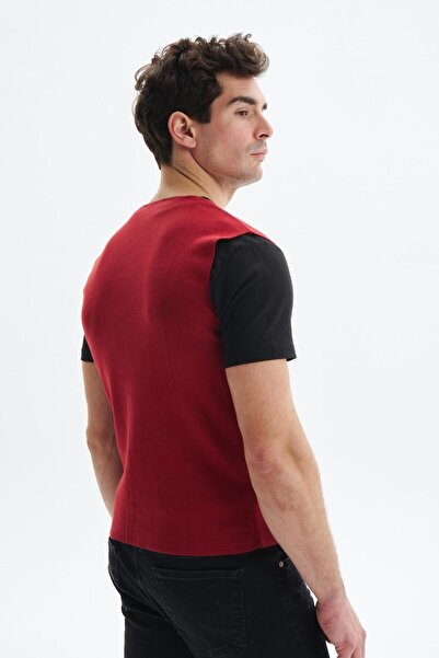 Arma Men's Burgundy Slim Fit Knitwear Vest 100% Cotton Pima Cotton – Buttoned, V-Neck, Basic Style K9Kro0853