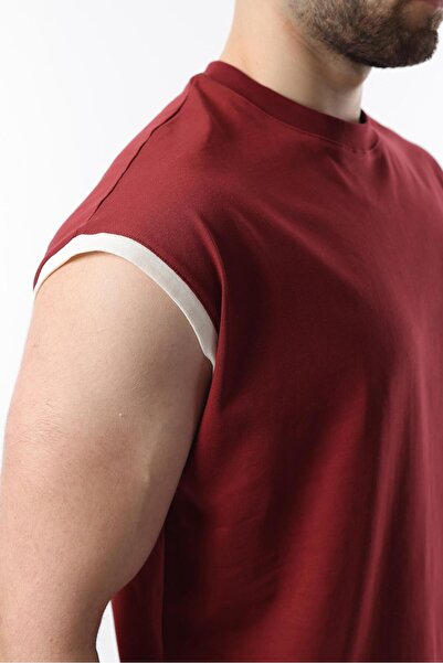 Madmext Burgundy Zero Sleeve Men's Shorts T-Shirt Set E7308