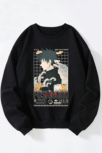Anetos Fushiguro Megumi Jujutsu unisex negru guler rotund din bumbac sweatshirt