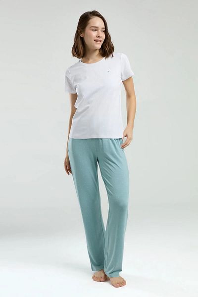 Pierre Cardin Set pijamale albe pentru femei - din viscoză, lycra, gât turnat, mânecă scurtă, cu buzunare