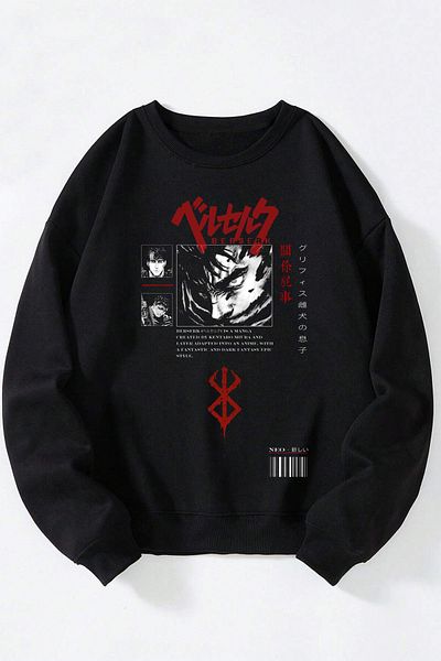 Anetos Berserk Guts Unisex Black Crew Neck Cotton Sweatshirt