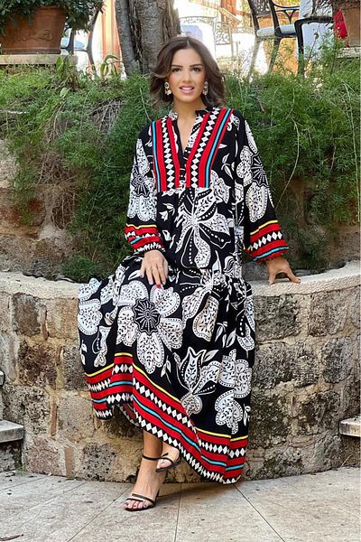 Nevin Kaya Moda Rochie neagră cu model Palermo, 100% bumbac