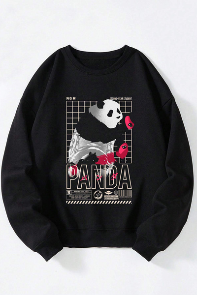 Anetos Φούτερ Panda Jujutsu Kaisen Unisex Μαύρο από βαμβακερό λαιμόκοψη
