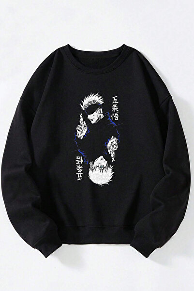 Anetos Gojo Satoru Mirror unisex negru guler rotund bumbac Swea tricou