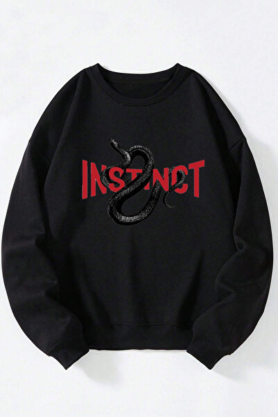 Anetos Instinct Snake unisex negru guler rotund bumbac sweatshirt