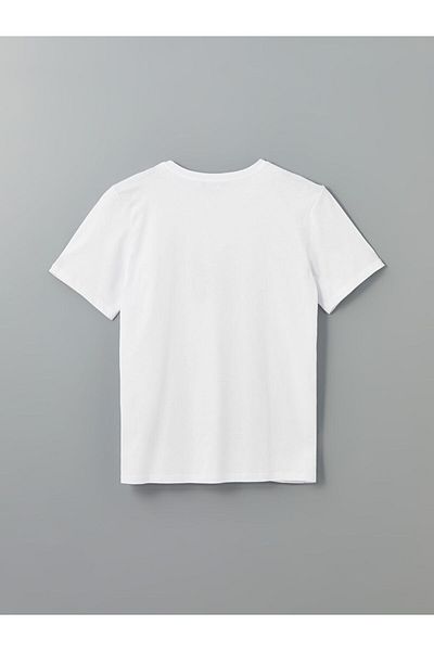 LC Waikiki Lcw Eco White Crew Neck Printed Combed Cotton Mens T-Shirt