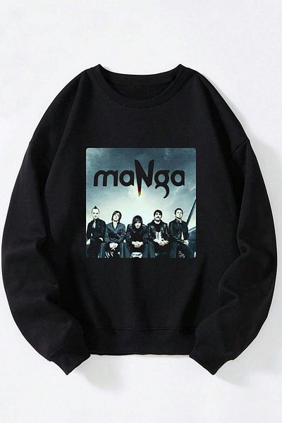 Anetos Manga Group Unisex Black Crew Neck Cotton Sweatshirt