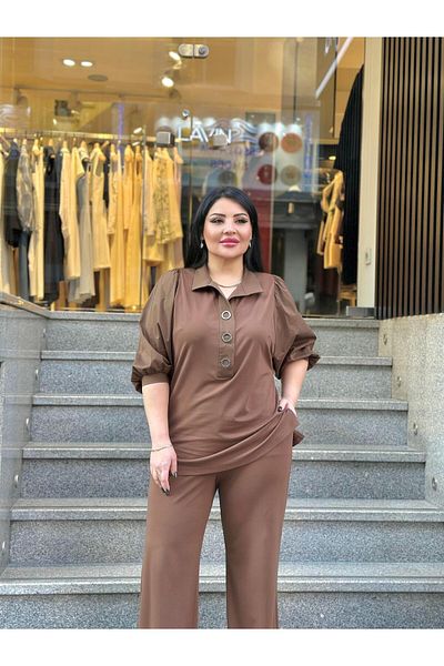mardi exclusive Set pantaloni și bluză maro Plus Size - Femei