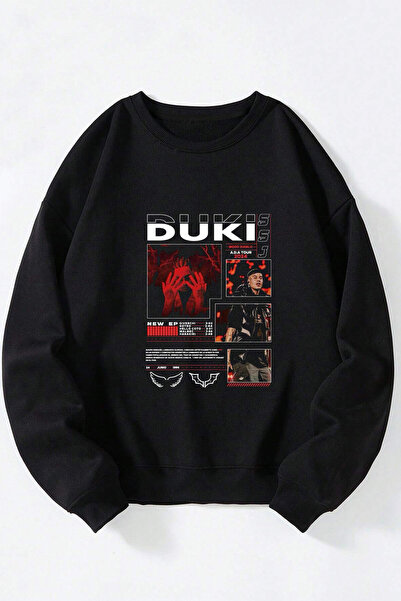 Anetos Φούτερ Duki Poster Unisex από βαμβακερό μαύρο φούτερ με λαιμόκοψη