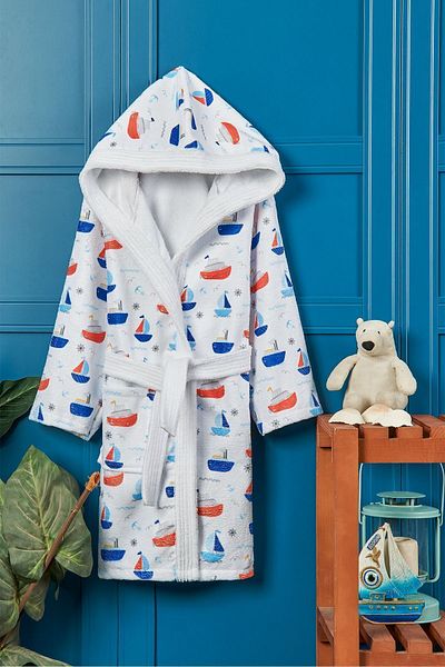 VEVİEN HOME Sea Ship Digital Printed Children's Bathrobe