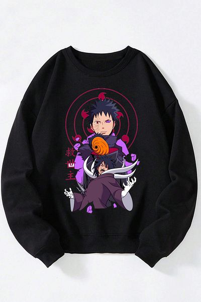 Anetos Uchiha Obito Akatsuki Naruto Unisex Black Crew Neck Cotton Sweatshirt