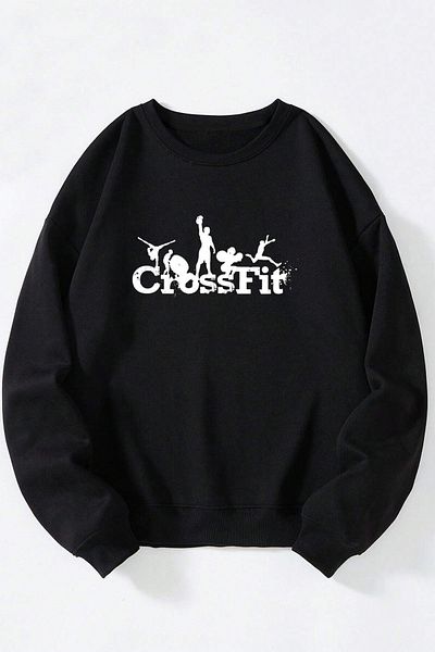 Anetos Crossfit Unisex Black Crew Neck Cotton Sweatshirt