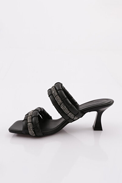 DGN Kadın Silver Taşlı Topuklu Terlik Siyah Cilt 21101013372