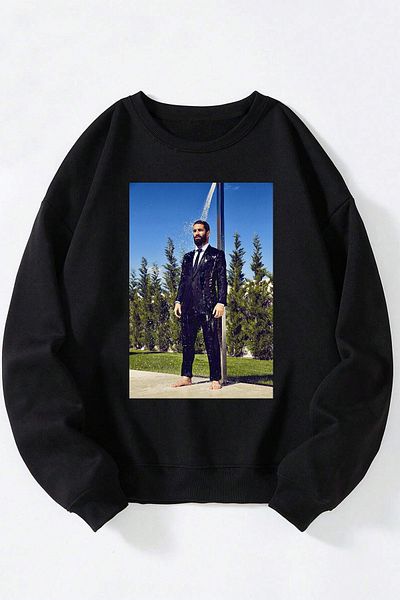 Anetos Arda Turan Unisex Black Crew Neck Cotton Sweatshirt