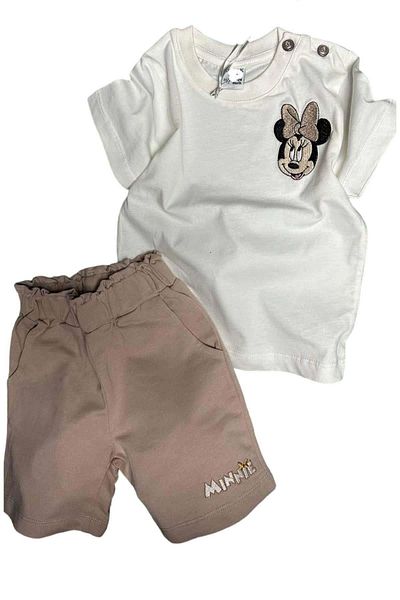 Riccotarz Baby Girl Duck Embroidered Lettering Detailed Brown Shorts Suit