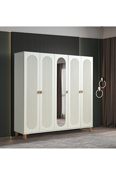 Pema Home Peri %100 Mdf Membran 5 Kapaklı Dolap Gardırop