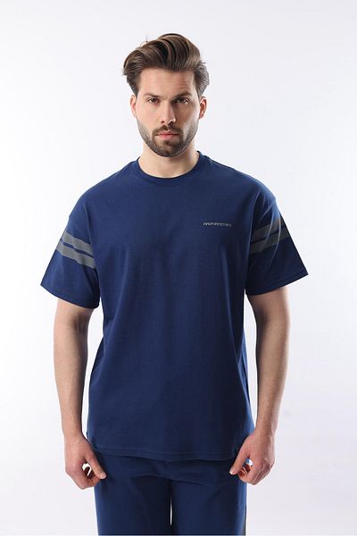 Madmext Σετ μπλουζάκι ανδρικό σορτς Navy Blue ριγέ λεπτομερές E7301