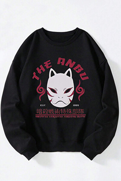 Anetos Naruto Masca Anbu unisex negru cu guler rotund din bumbac sweatshirt