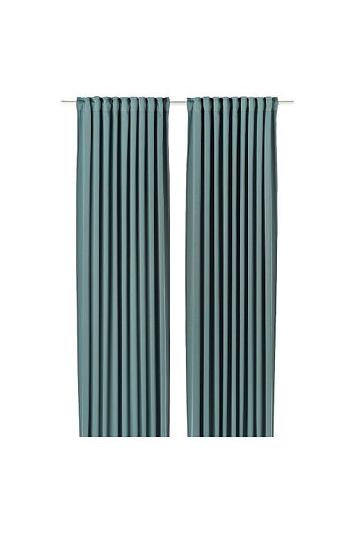 erorex Room darkening curtains, 1 pair, with heading tape/dark grey-turquoise, 145x300 cm