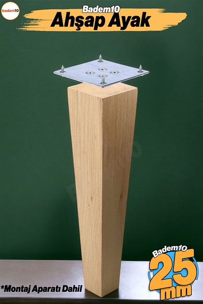 Badem10 Picior din lemn 25 cm Aparatură de conectare pătrată inclusă Mobilier Fotoliu Canapea Masă de cafea Picior de masă Picioare Nevopsite