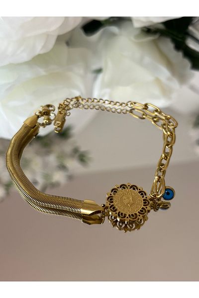 RENGARENG Gold Quarter Gold Steel Bracelet 19cm Additional 5cm