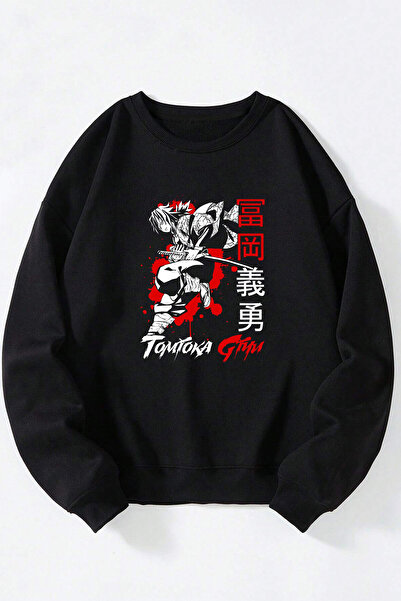 Anetos Demon Slayer Tomioka Giyu Unisex Negru Guler Rotund Bumbac Sweatshirt