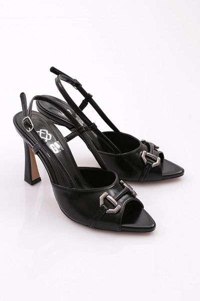 DGN 6753 Pantofi de seara cu toc pentru dama cu accesorii metalice Negri