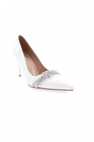 DGN Kn-02-23y Pantofi de rochie de seară cu bandă de piatră argintie pentru femei, albi