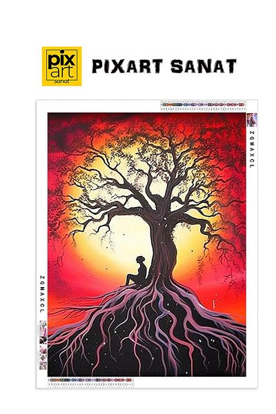 pixartsanat Tree with Roots 30X40 Pixart Art Diamond Mosaic Painting Diamond Türkiye