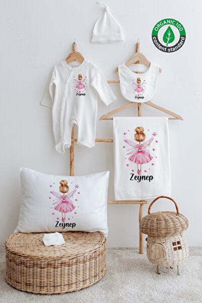 Lilabio %100 Organik İsme Özel İsimli 6lı Hastane Çıkışı Tulum Set Pembe Peri