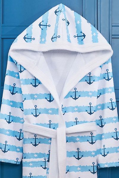 VEVİEN HOME Anchor Pattern Digital Printed Young Children's Bathrobe
