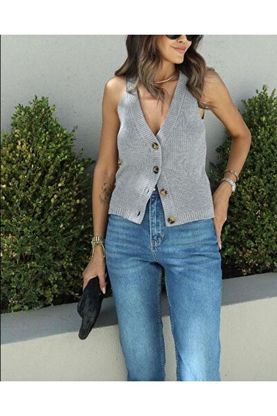 Aysha Butik Halter Yaka Triko Yelek