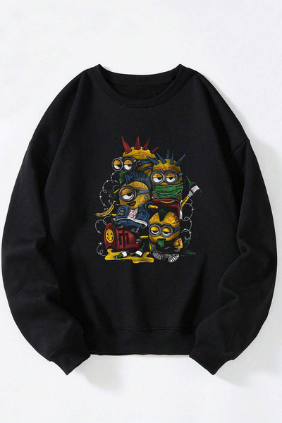 Anetos Minions Gang Unisex Negru Guler Rotund Bumbac Sweatshirt