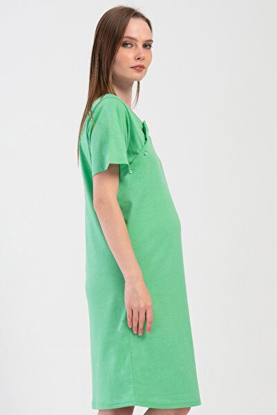 VİENETTA Women's Short Sleeve Maternity Green Tunic C5T3N1O804