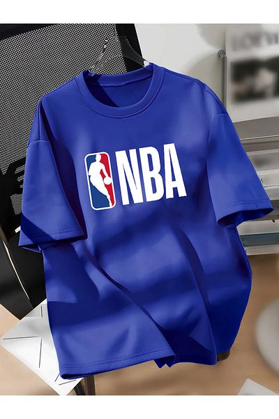 Revasser Tricou unisex pentru bărbați/femei BASKET/NBA, colorat, imprimat personalizat, din bumbac supradimensionat, cu decolteu, tricou
