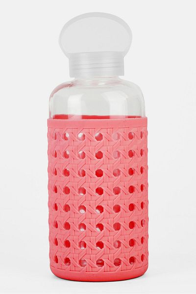 Apana Rattan Yoga Lifestyle Glass Drinking Bottle 946 ml, Pink/Transparent