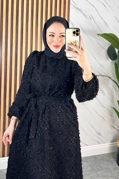 Neşeli Butik γυναικείο φόρεμα με λεπτομέρεια ασημί χιτζάμπ NMS033