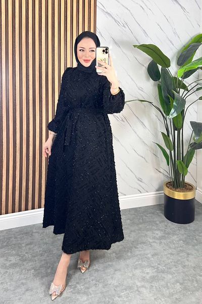 Neşeli Butik γυναικείο φόρεμα με λεπτομέρεια ασημί χιτζάμπ NMS033