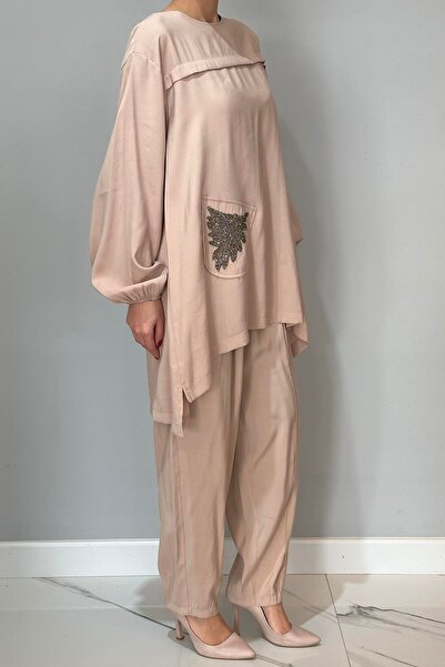 REMSA Beige Tunic Trousers Suit - Stoneподробно Detalı